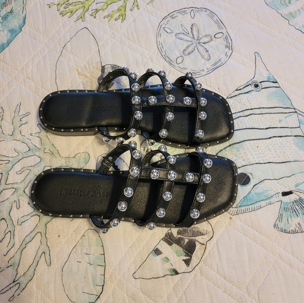 Size 6.5 Black Studded Sandals - Picture 2 of 3